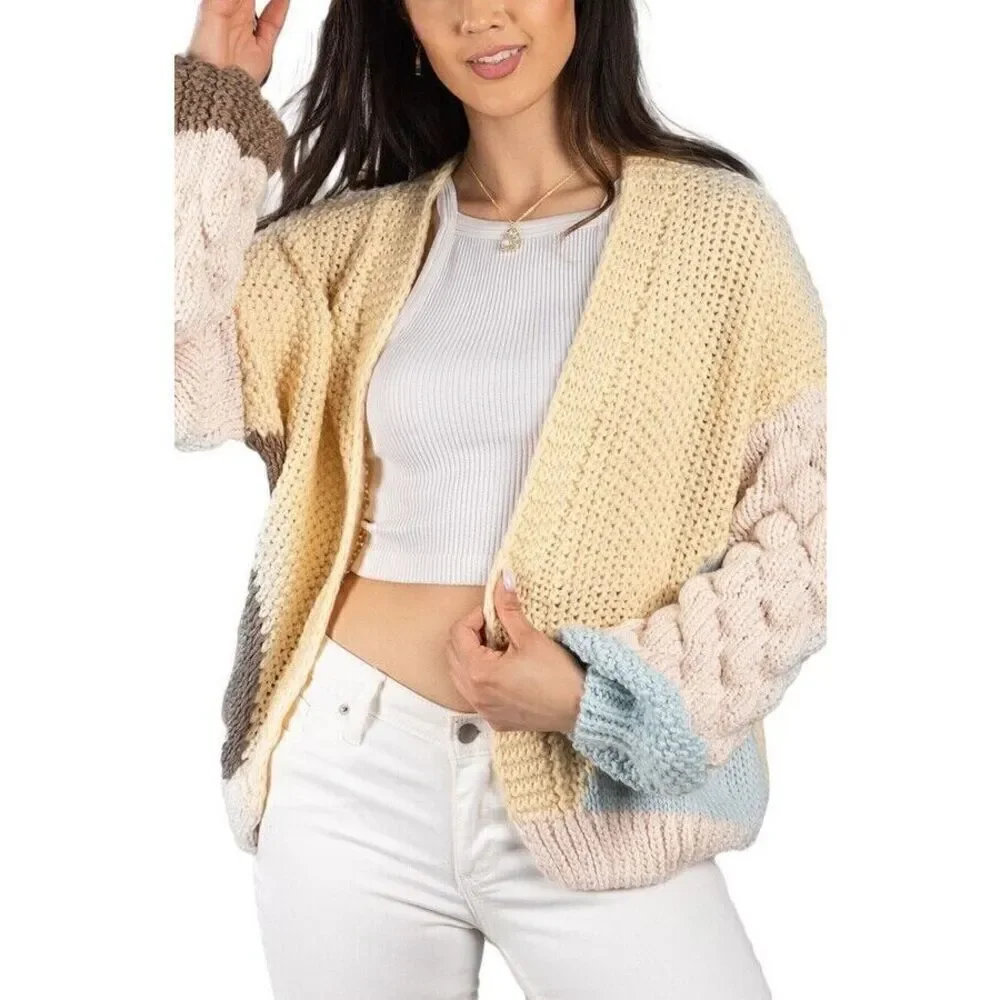 Saachi Colorblock Diamond Knit Cardigan  One Size (Anthropologie) MSRP $168